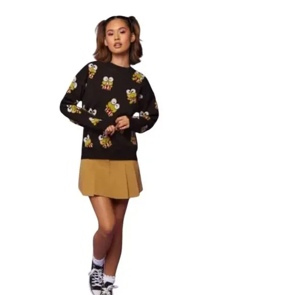 Hello Kitty & Friends by Forever 21 Knit Sweater Keroppi Print Black Green Sz L - Picture 2 of 14
